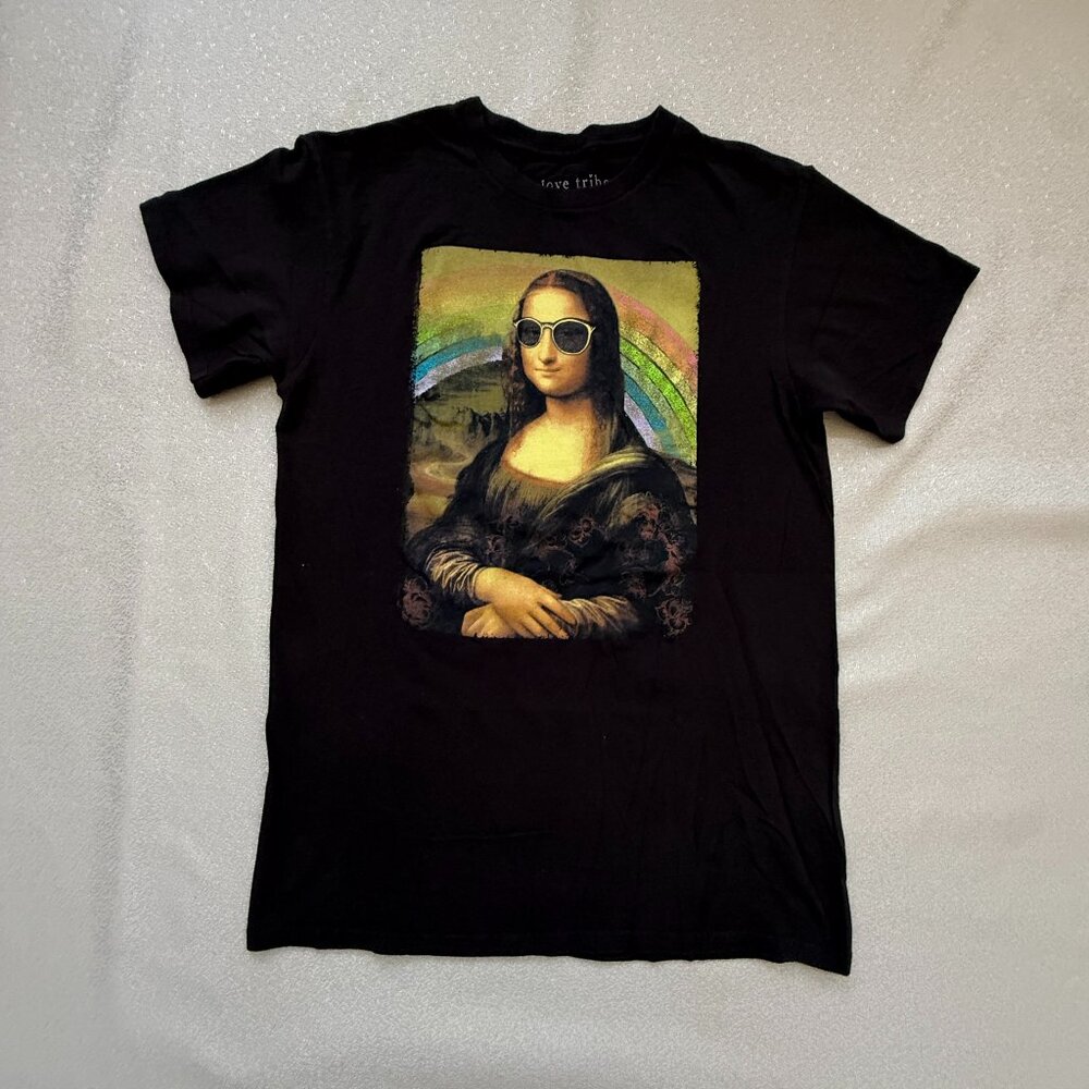 Love Tribe Unisex Mona Lisa Graphic T-Shirt Black Size Small